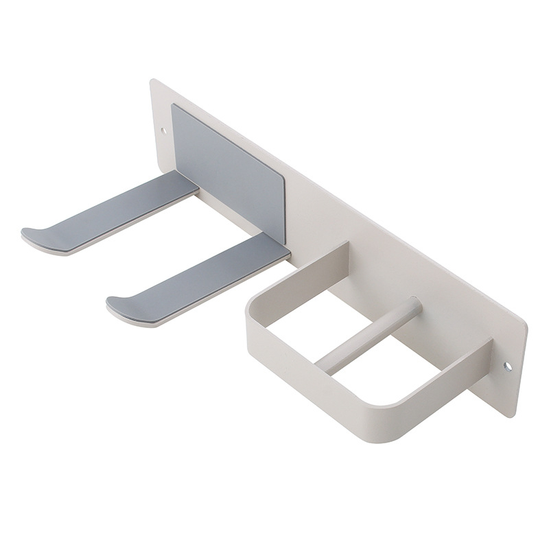 Raft de perete pentru uscător de păr, fără găuri, din oțel inox, negru mat, baie, stil minimalist modern