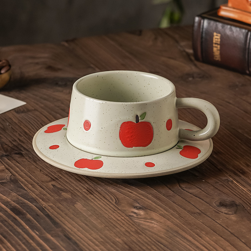 Set de cești de cafea cu farfurie, ceramică, model floral retro, design minimalist modern, personalizabil
