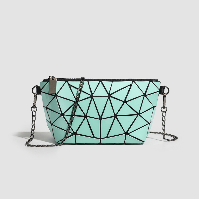 Geometrijska romboidna lančana kozmetička torbica, luminozno mijenjanje boje, mala crossbody/ramena torba, PVC, urbani stil