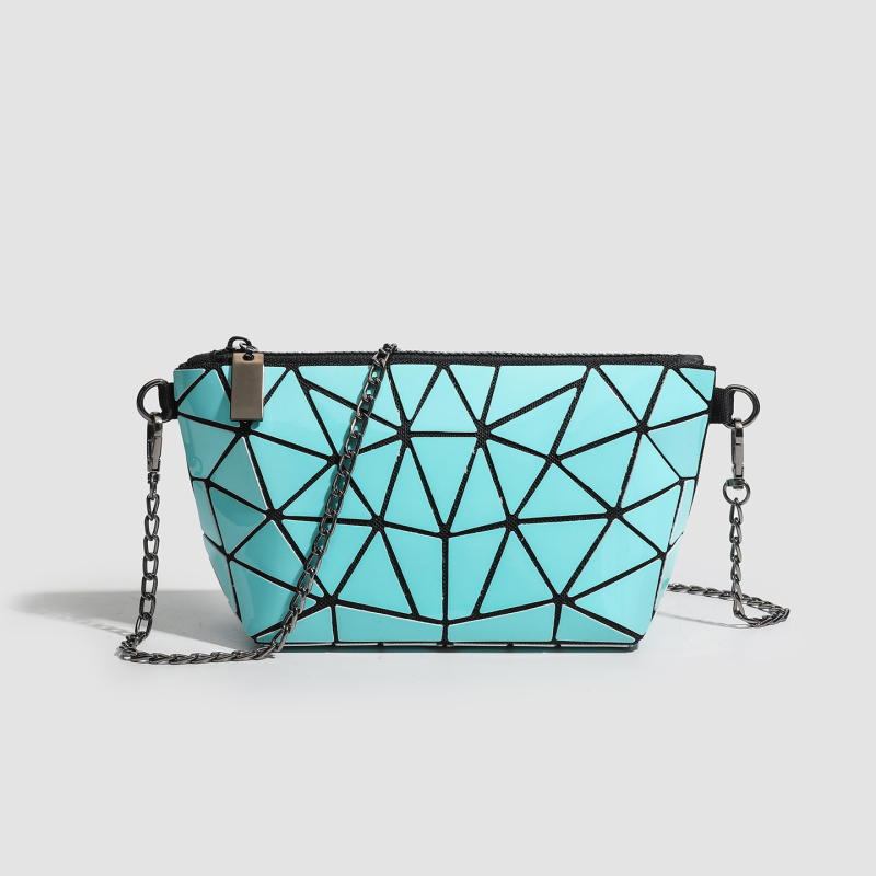 Geometrijska romboidna lančana kozmetička torbica, luminozno mijenjanje boje, mala crossbody/ramena torba, PVC, urbani stil
