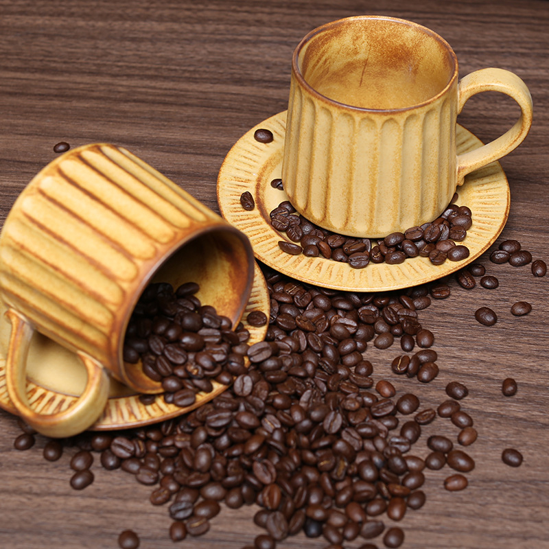 Set de cești de cafea și farfurioară în stil european, cu coloane romane în dungi, vintage elegant pentru casă și birou