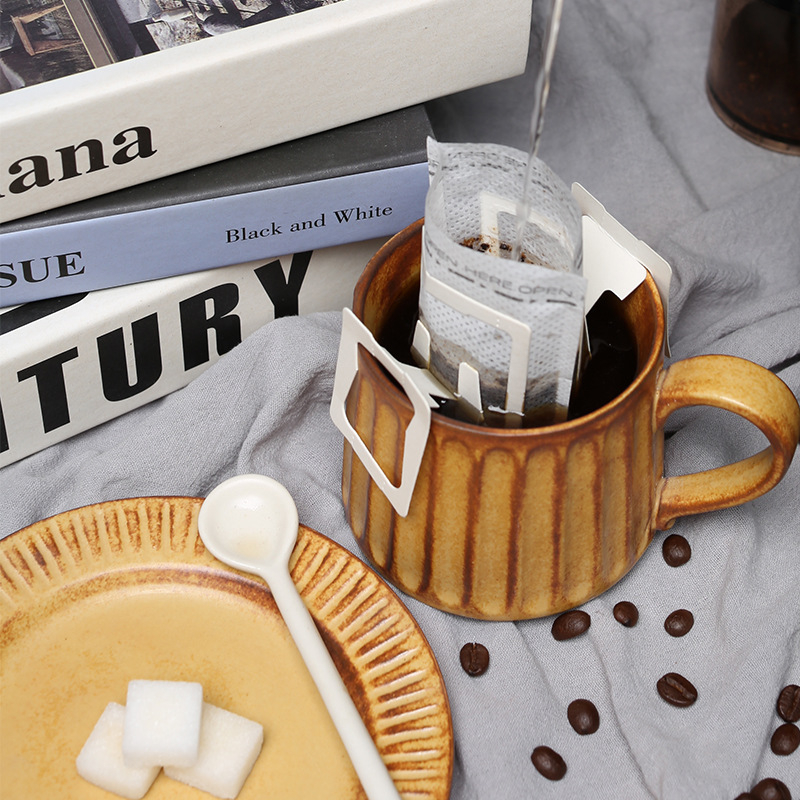 Set de cești de cafea și farfurioară în stil european, cu coloane romane în dungi, vintage elegant pentru casă și birou