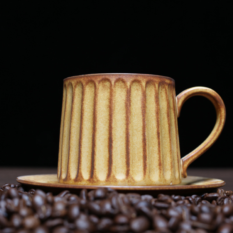 Set de cești de cafea și farfurioară în stil european, cu coloane romane în dungi, vintage elegant pentru casă și birou