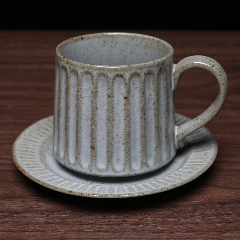 Set de cești de cafea și farfurioară în stil european, cu coloane romane în dungi, vintage elegant pentru casă și birou