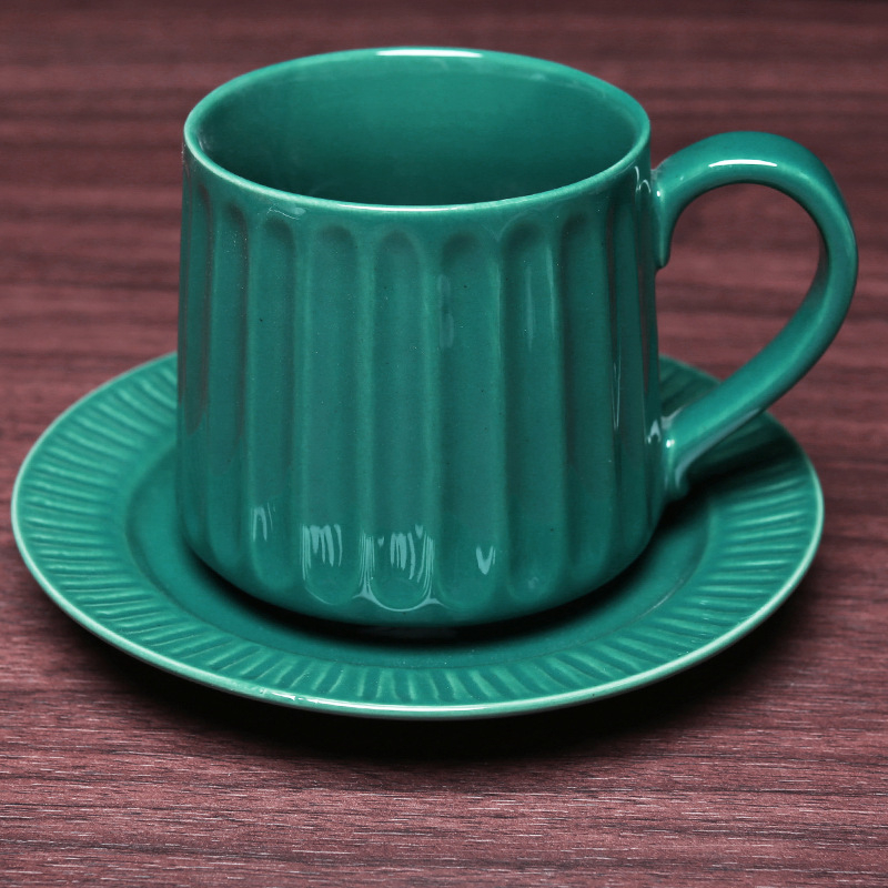 Set de cești de cafea și farfurioară în stil european, cu coloane romane în dungi, vintage elegant pentru casă și birou