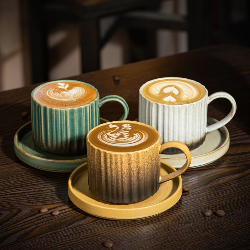 Set de cafea din ceramică cu farfurie, stil retro, cană creativă pentru birou