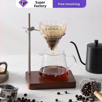 Set de suport pentru cafea pour-over din lemn masiv, cu filtru V60, cană din sticlă și accesorii din oțel inoxidabil