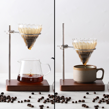 Set de suport pentru cafea pour-over din lemn masiv, cu filtru V60, cană din sticlă și accesorii din oțel inoxidabil