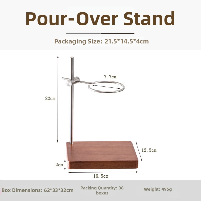 Set de suport pentru cafea pour-over din lemn masiv, cu filtru V60, cană din sticlă și accesorii din oțel inoxidabil