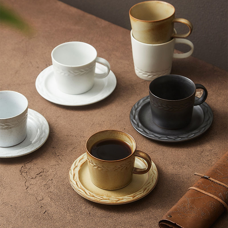 Set de cești de cafea și farfurioare cu glazură de cuptor, stil nordic, ceașcă pentru ceai de după-amiază și ceașcă de ceai negru, design premium