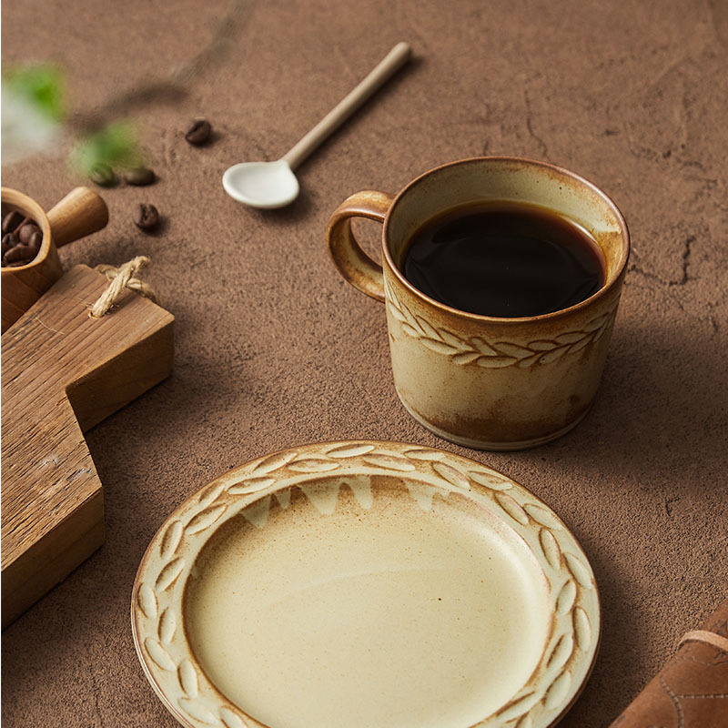Set de cești de cafea și farfurioare cu glazură de cuptor, stil nordic, ceașcă pentru ceai de după-amiază și ceașcă de ceai negru, design premium