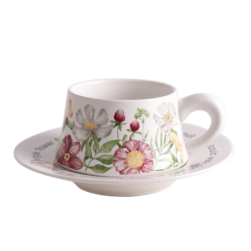 Set cești de cafea și farfurioare din ceramică, seria Grădina, vintage, în cutie cadou