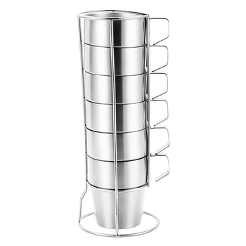 Set de pahare din oțel inoxidabil 304 cu pereți dubli pentru camping în aer liber, cu mâner — cană de cafea, cană izolată și cană de bere, 4 sau 6 piese