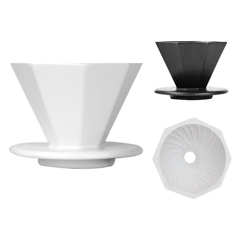 Set pour-over pentru cafea din sticlă octagonală cu filtru ceramic octagonal – echipament pentru preparare cafea la filtru