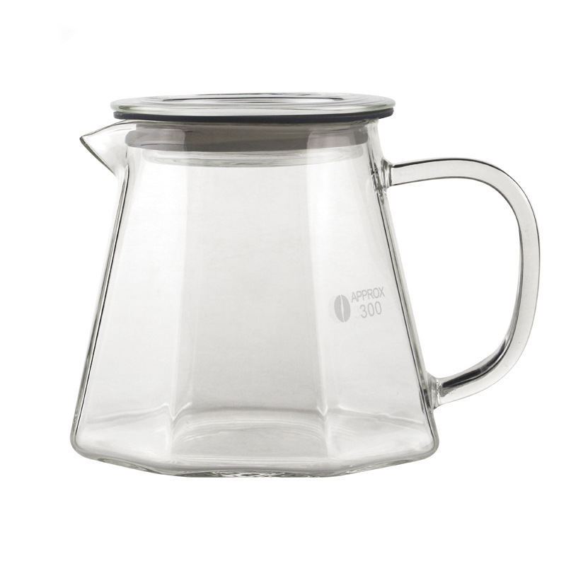 Set pour-over pentru cafea din sticlă octagonală cu filtru ceramic octagonal – echipament pentru preparare cafea la filtru