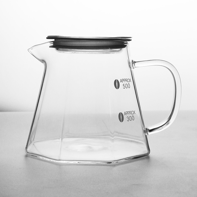 Set pour-over pentru cafea din sticlă octagonală cu filtru ceramic octagonal – echipament pentru preparare cafea la filtru
