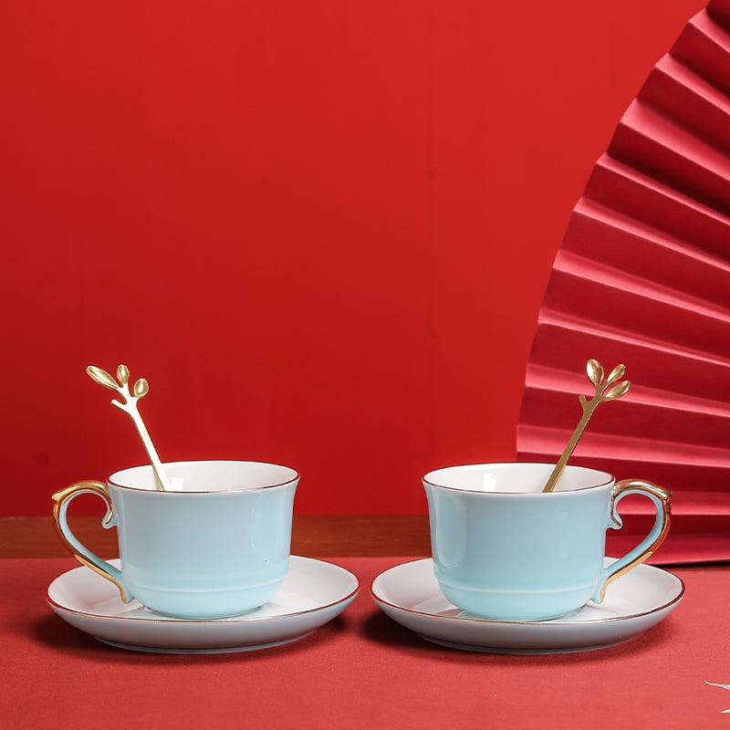Ceașcă de cafea din porțelan cu farfuriu – logo personalizat, stil chinezesc, set cadou de nuntă pentru cupluri