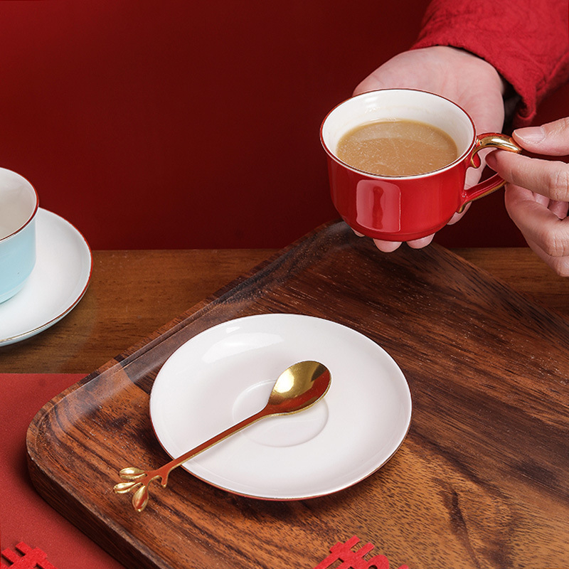 Ceașcă de cafea din porțelan cu farfuriu – logo personalizat, stil chinezesc, set cadou de nuntă pentru cupluri