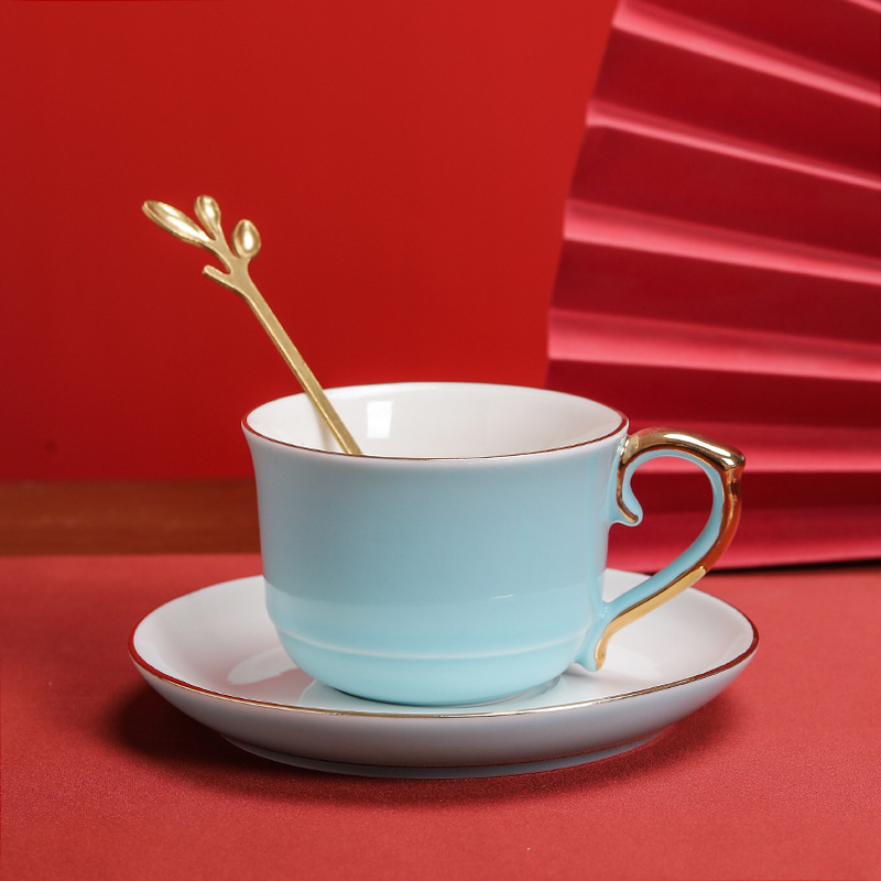 Ceașcă de cafea din porțelan cu farfuriu – logo personalizat, stil chinezesc, set cadou de nuntă pentru cupluri