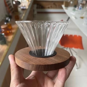 Set cafea din sticlă borosilicat de înaltă rezistență, cu filtru V60 și ceașcă-filtru cu dungi drepte