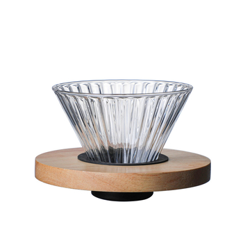 Set cafea din sticlă borosilicat de înaltă rezistență, cu filtru V60 și ceașcă-filtru cu dungi drepte
