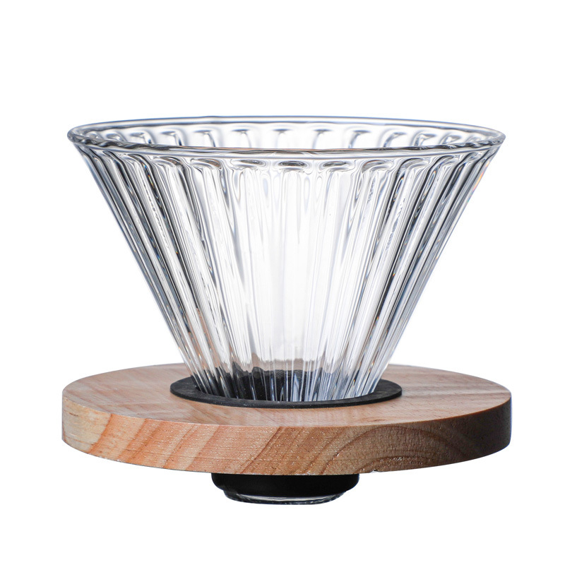 Set cafea din sticlă borosilicat de înaltă rezistență, cu filtru V60 și ceașcă-filtru cu dungi drepte