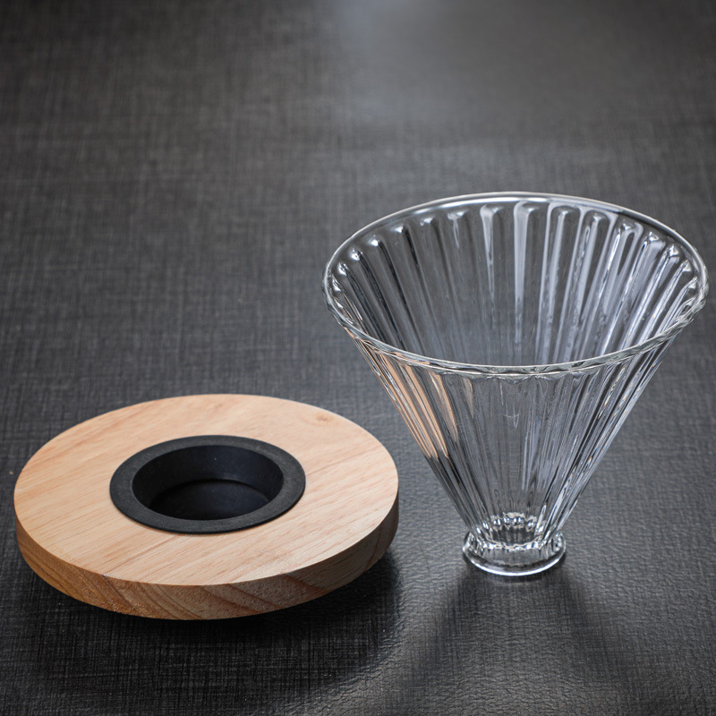 Set cafea din sticlă borosilicat de înaltă rezistență, cu filtru V60 și ceașcă-filtru cu dungi drepte
