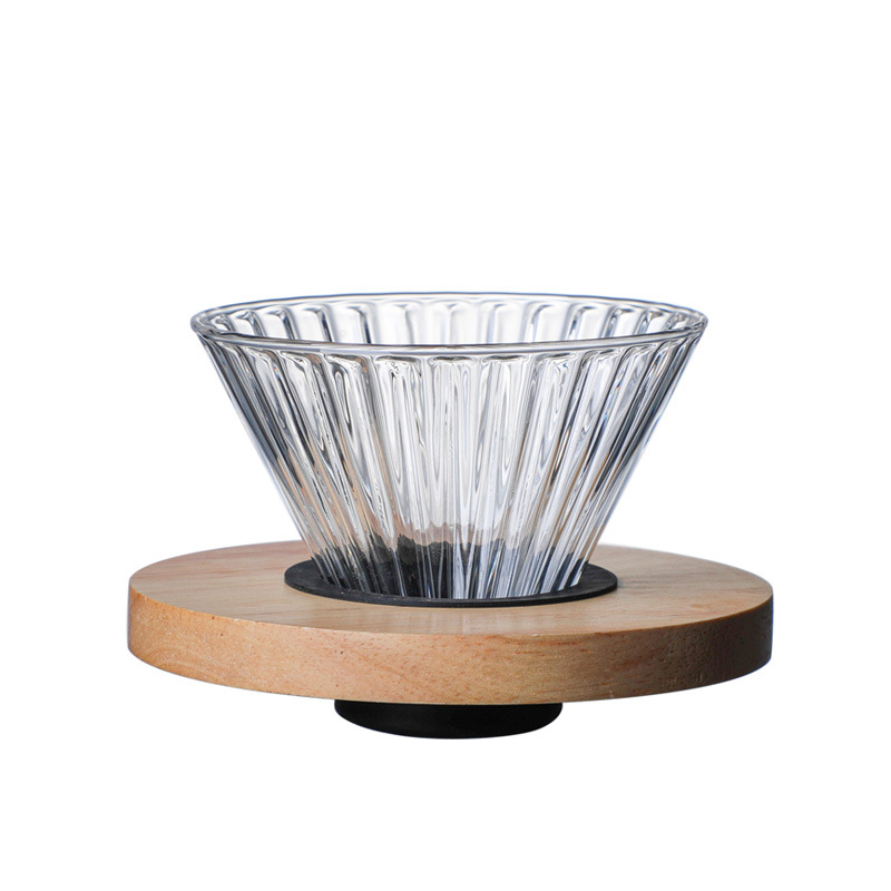 Set cafea din sticlă borosilicat de înaltă rezistență, cu filtru V60 și ceașcă-filtru cu dungi drepte