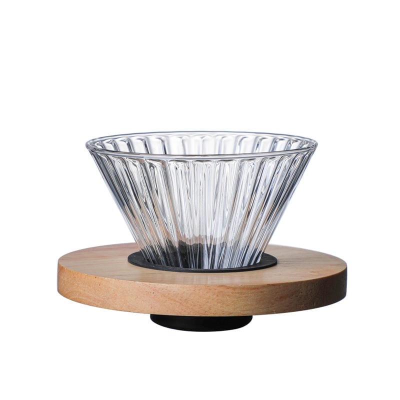Set cafea din sticlă borosilicat de înaltă rezistență, cu filtru V60 și ceașcă-filtru cu dungi drepte