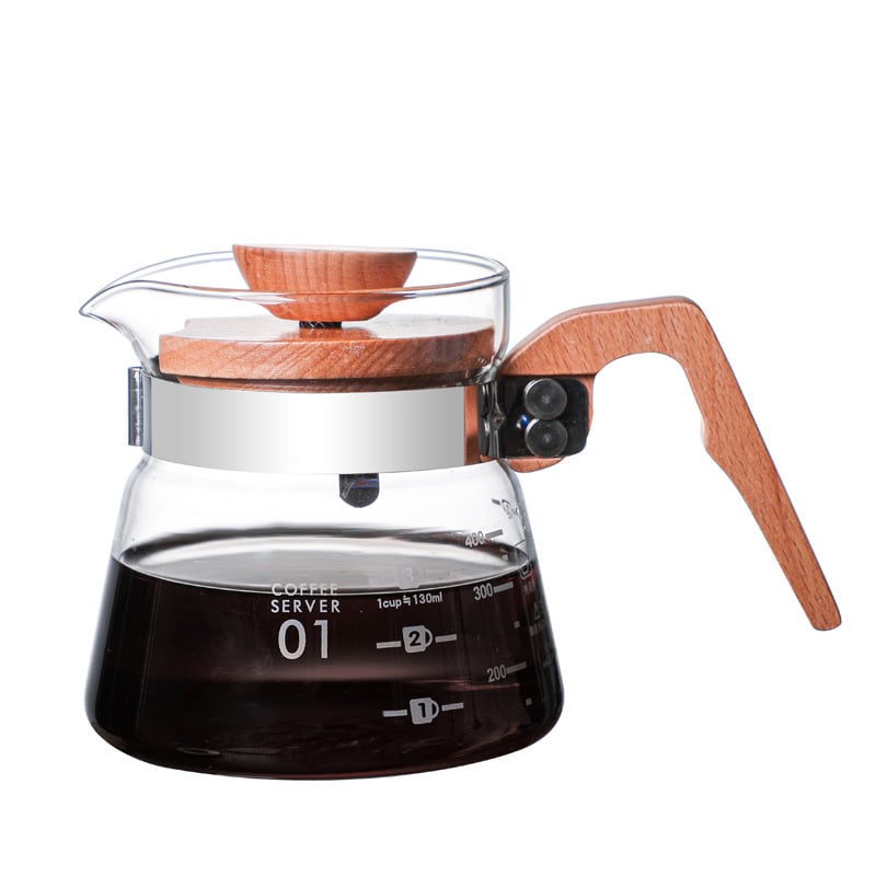 Set cafea din sticlă borosilicat de înaltă rezistență, cu filtru V60 și ceașcă-filtru cu dungi drepte