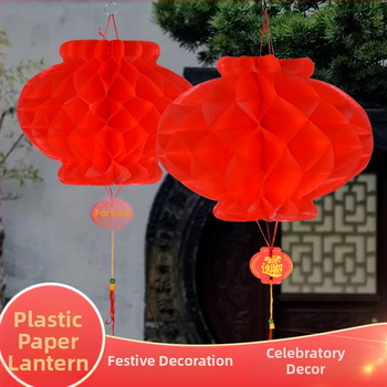 Fanal rotund din hârtie roșie cu textură fagure, pentru agățat, dimensiuni 20–60 cm, decorațiuni festive DIY pentru inaugurări de magazin și amenajare centrul comercial