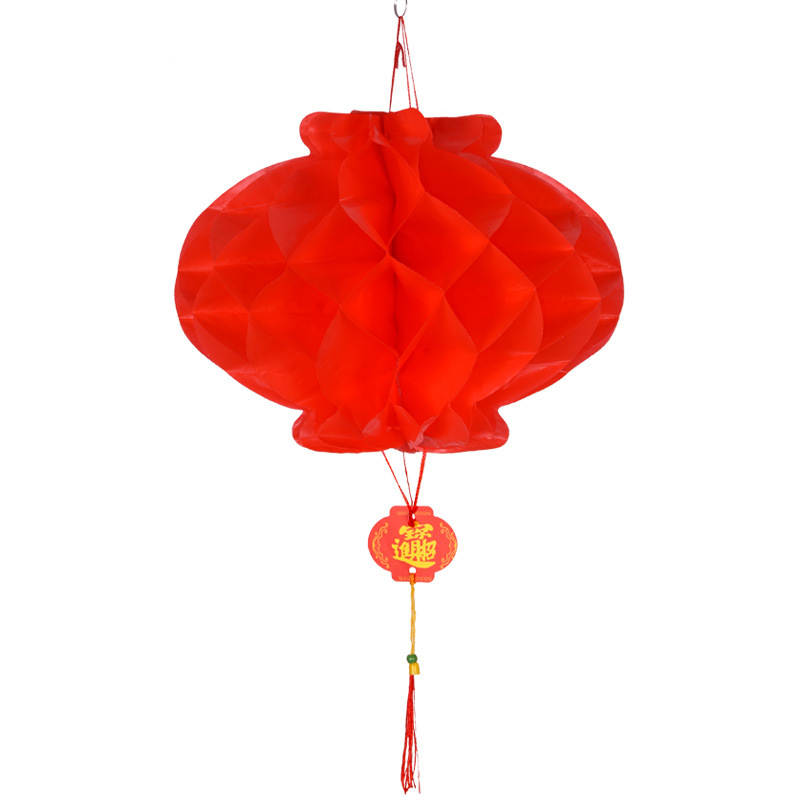 Fanal rotund din hârtie roșie cu textură fagure, pentru agățat, dimensiuni 20–60 cm, decorațiuni festive DIY pentru inaugurări de magazin și amenajare centrul comercial