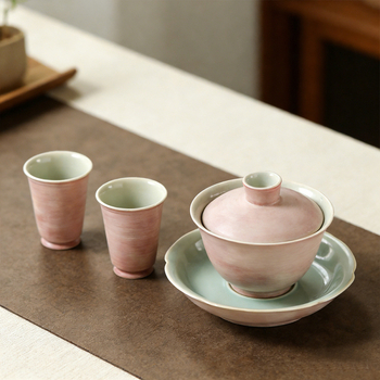 Prima iubire – gaiwan pentru ceai, roz deschis, lucrat manual, glazură colorată la temperatură înaltă cu fisuri de gheață, 120 ml