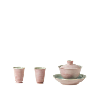 Prima iubire – gaiwan pentru ceai, roz deschis, lucrat manual, glazură colorată la temperatură înaltă cu fisuri de gheață, 120 ml