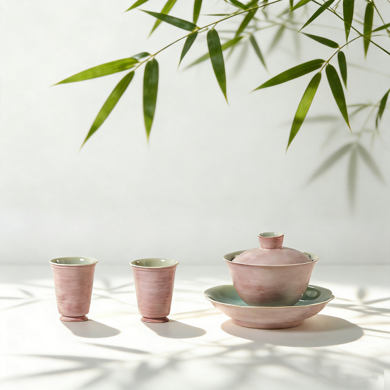 Prima iubire – gaiwan pentru ceai, roz deschis, lucrat manual, glazură colorată la temperatură înaltă cu fisuri de gheață, 120 ml