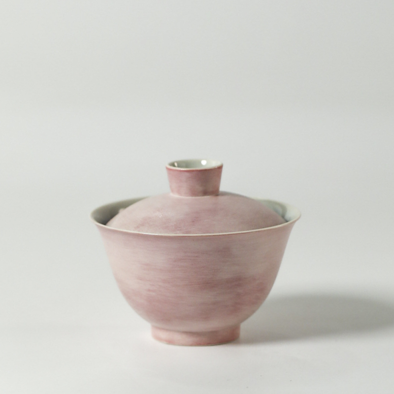Prima iubire – gaiwan pentru ceai, roz deschis, lucrat manual, glazură colorată la temperatură înaltă cu fisuri de gheață, 120 ml