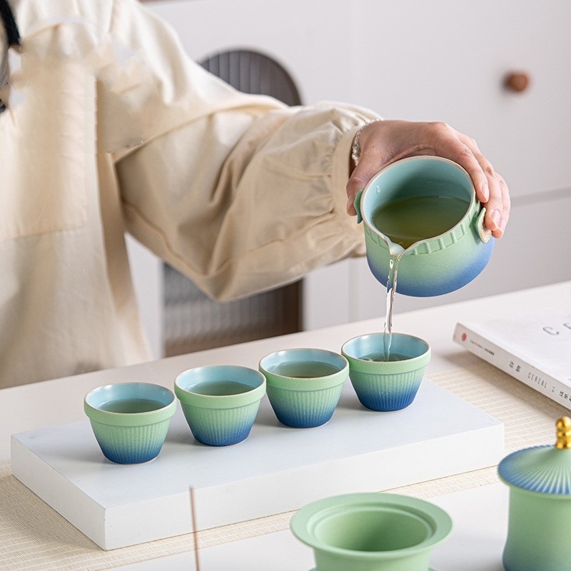 Set ceramic Kung Fu pentru ceai, pentru uz casnic — ceainic chinezesc, cești de ceai și recipient de ceai, cutie cadou