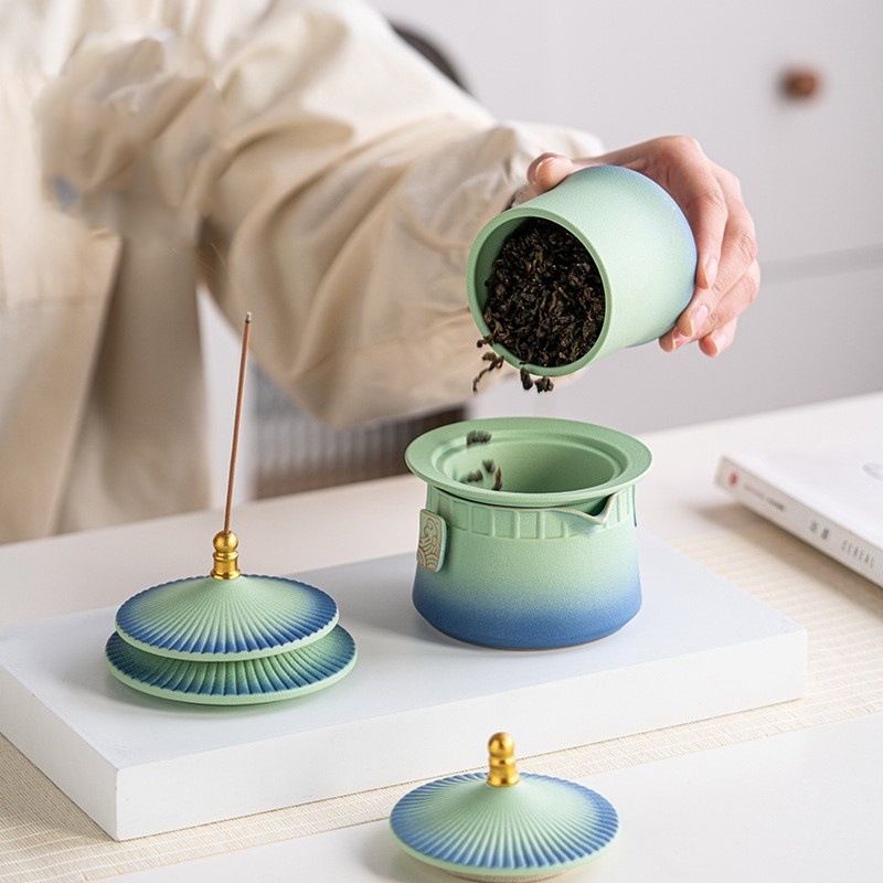 Set ceramic Kung Fu pentru ceai, pentru uz casnic — ceainic chinezesc, cești de ceai și recipient de ceai, cutie cadou
