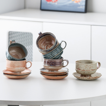 Set cafea ceramic stil japonez retro, ceașcă și farfurioară latte art