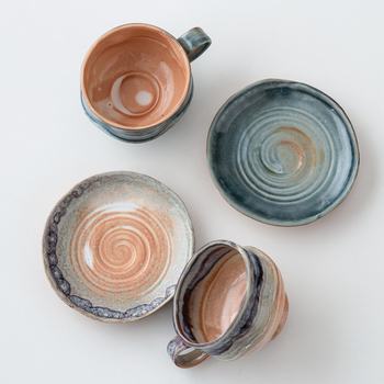 Set cafea ceramic stil japonez retro, ceașcă și farfurioară latte art