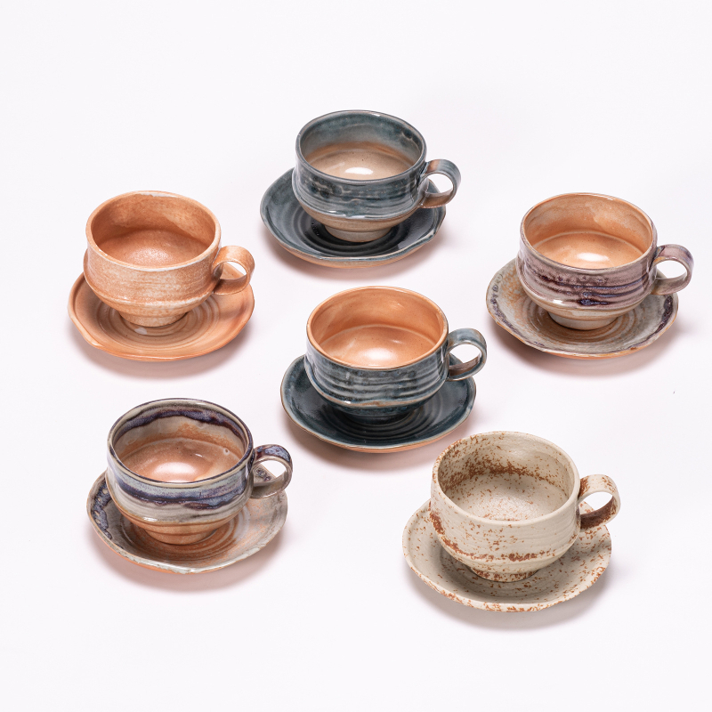 Set cafea ceramic stil japonez retro, ceașcă și farfurioară latte art