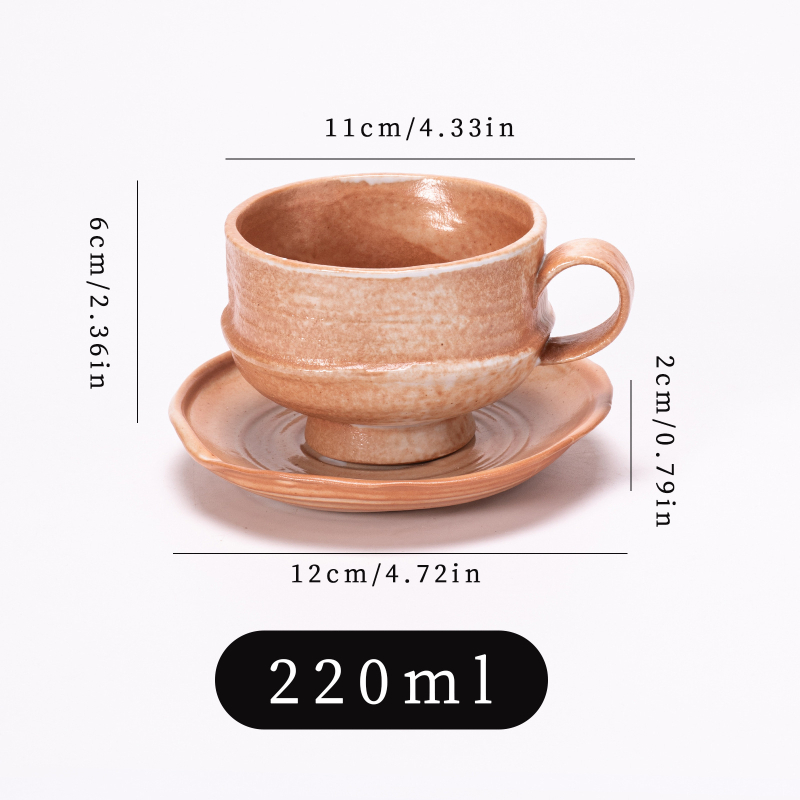 Set cafea ceramic stil japonez retro, ceașcă și farfurioară latte art