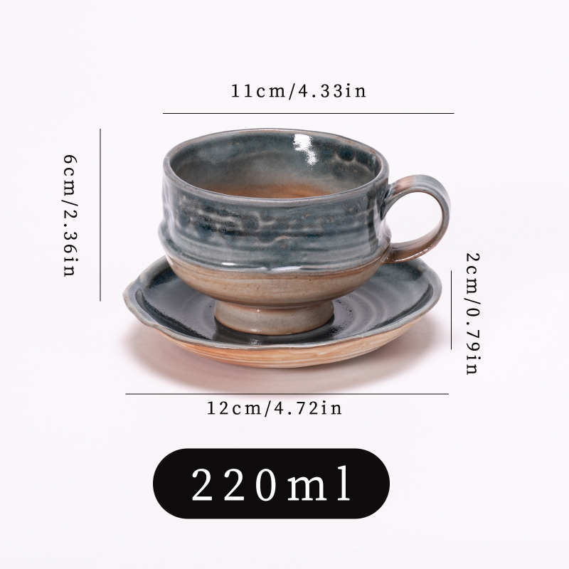 Set cafea ceramic stil japonez retro, ceașcă și farfurioară latte art