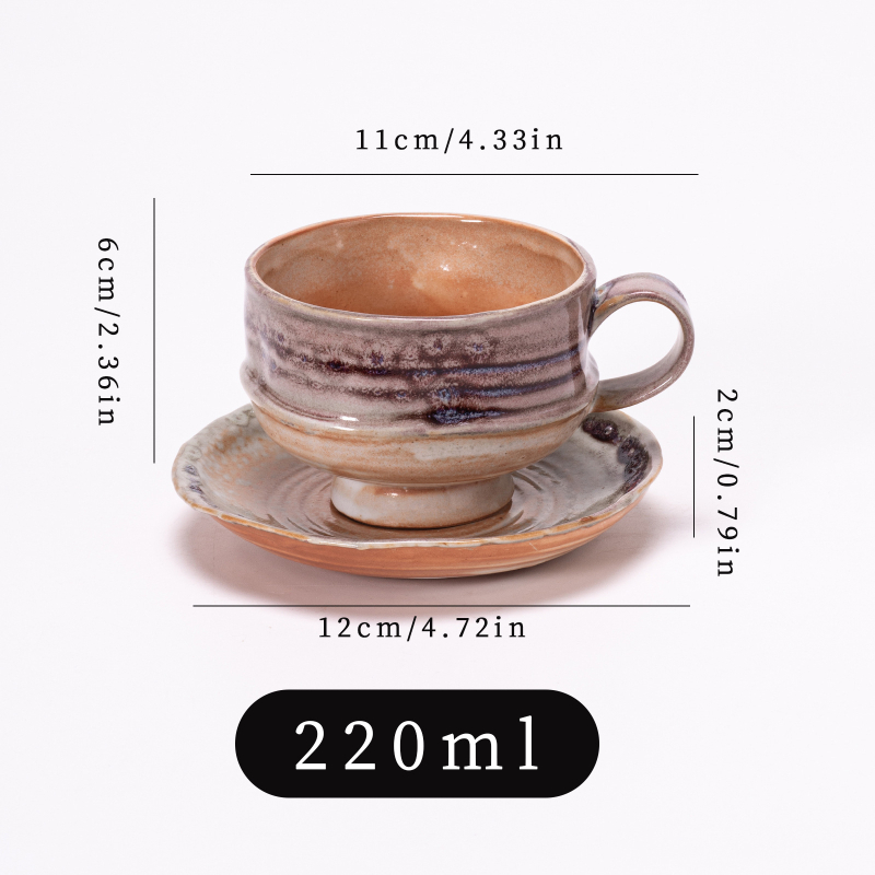 Set cafea ceramic stil japonez retro, ceașcă și farfurioară latte art