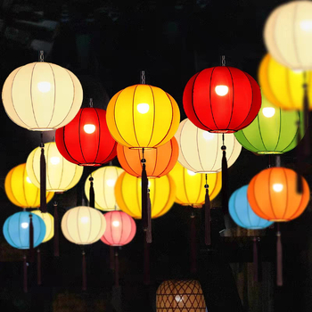 Faruri rotunde de Anul Nou, lămpi textile în stil chinezesc nou, felinare decorative pictate manual pentru restaurante, ceainării, holuri și camere de studiu