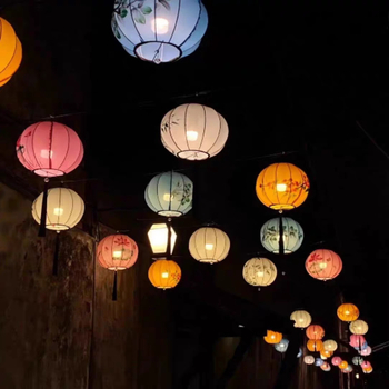 Faruri rotunde de Anul Nou, lămpi textile în stil chinezesc nou, felinare decorative pictate manual pentru restaurante, ceainării, holuri și camere de studiu