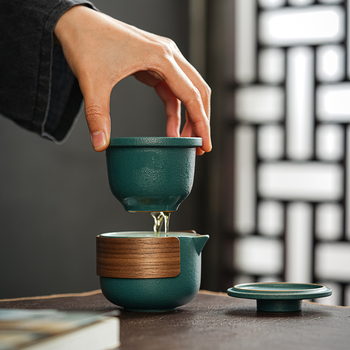 Set de ceai ceramic portabil pentru călătorii și camping, cu un ceainic și două cești — set cadou de afaceri