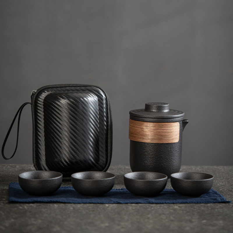 Set de ceai ceramic portabil pentru călătorii și camping, cu un ceainic și două cești — set cadou de afaceri