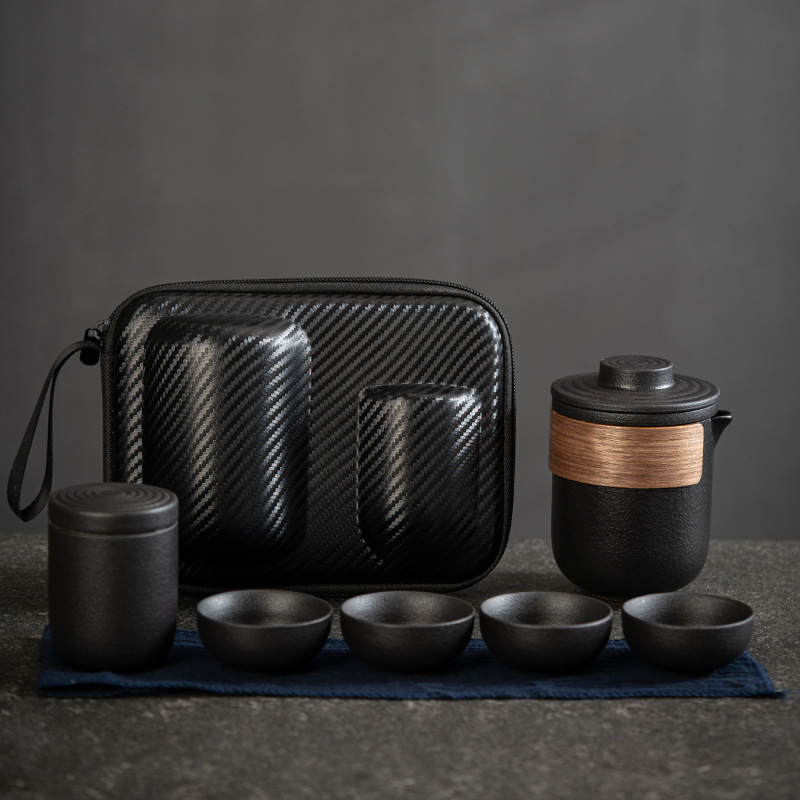 Set de ceai ceramic portabil pentru călătorii și camping, cu un ceainic și două cești — set cadou de afaceri