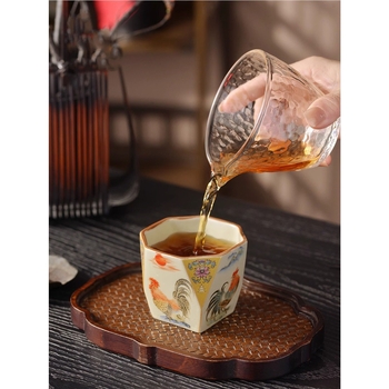 Cyoluk Ceașcă de ceai ceramică, model cocoș, design octagonal, pentru o porție, set de ceai lux în cutie cadou